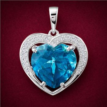 925 Sterling Silver 4.66 Ct Heart Pariba Topaz Cubic Zirconia Pendant