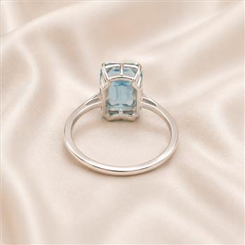 925 Sterling Silver 4.67 Ct Octagon Blue Topaz White Zircon Ring 7 US Ring Size