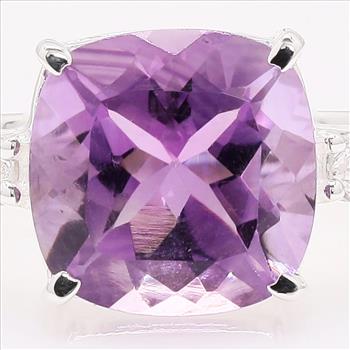 925 Sterling Silver 4.73 Ct Cushion Amethyst Cubic Zirconia Ring 7.5 US Ring Size