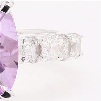 925 Sterling Silver 4.73 Ct Cushion Amethyst Cubic Zirconia Ring 7.5 US Ring Size
