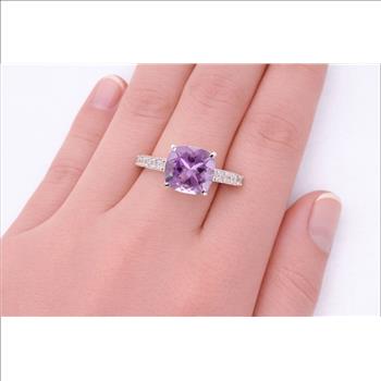 925 Sterling Silver 4.73 Ct Cushion Amethyst Cubic Zirconia Ring 7.5 US Ring Size