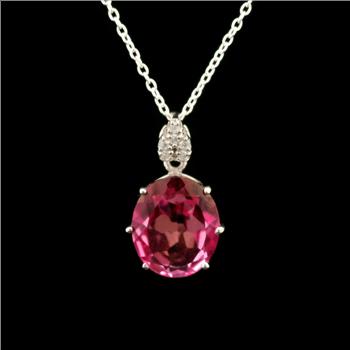 925 Sterling Silver 4.76 Ct Oval Pink Topaz White Zircon Pendant