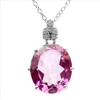 925 Sterling Silver 4.76 Ct Oval Pink Topaz White Zircon Pendant