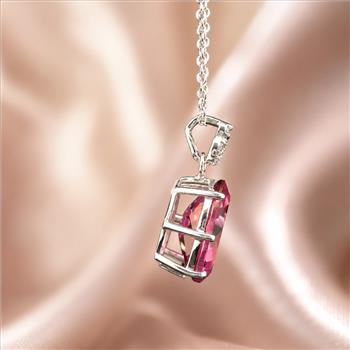 925 Sterling Silver 4.76 Ct Oval Pink Topaz White Zircon Pendant