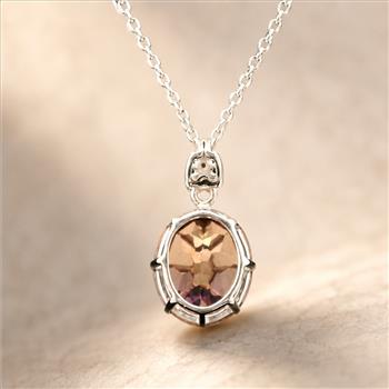 925 Sterling Silver 4.76 Ct Oval Pink Topaz White Zircon Pendant