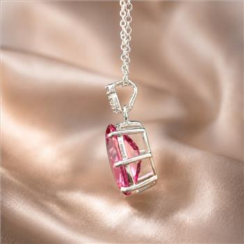 925 Sterling Silver 4.76 Ct Oval Pink Topaz White Zircon Pendant
