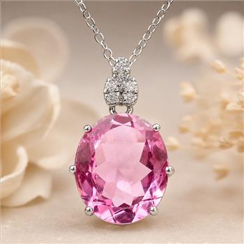 925 Sterling Silver 4.76 Ct Oval Pink Topaz White Zircon Pendant