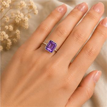 925 Sterling Silver 5.04 Ct Octagon Amethyst Ring 6 US Ring Size