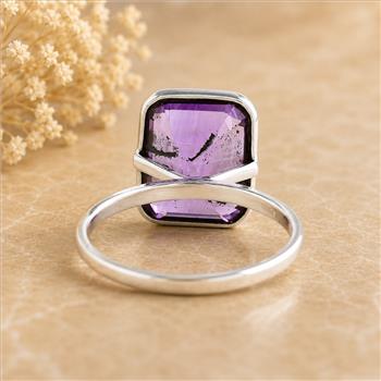 925 Sterling Silver 5.04 Ct Octagon Amethyst Ring 6 US Ring Size