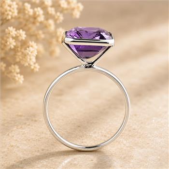925 Sterling Silver 5.04 Ct Octagon Amethyst Ring 6 US Ring Size