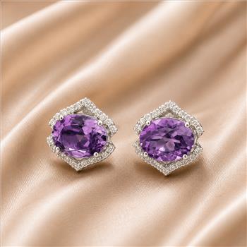 925 Sterling Silver 5.06 Ct Oval Amethyst White Zircon Earrings