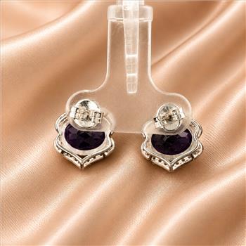 925 Sterling Silver 5.06 Ct Oval Amethyst White Zircon Earrings