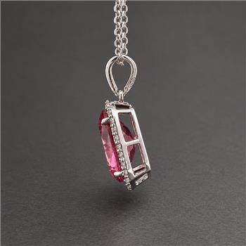 925 Sterling Silver 5.06 Ct Oval Pink Topaz White Zircon Pendant