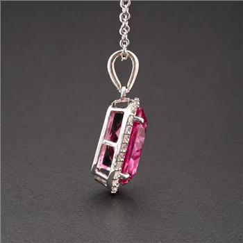 925 Sterling Silver 5.06 Ct Oval Pink Topaz White Zircon Pendant