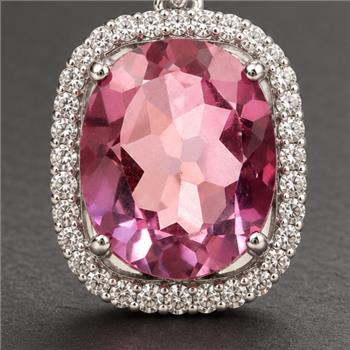 925 Sterling Silver 5.06 Ct Oval Pink Topaz White Zircon Pendant