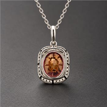 925 Sterling Silver 5.06 Ct Oval Pink Topaz White Zircon Pendant