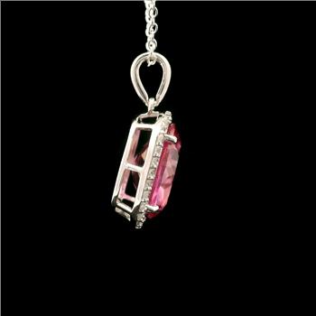 925 Sterling Silver 5.06 Ct Oval Pink Topaz White Zircon Pendant
