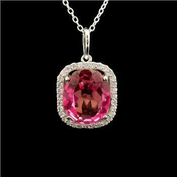 925 Sterling Silver 5.06 Ct Oval Pink Topaz White Zircon Pendant