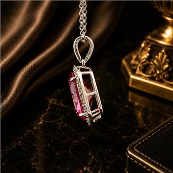 925 Sterling Silver 5.06 Ct Oval Pink Topaz White Zircon Pendant