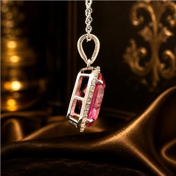 925 Sterling Silver 5.06 Ct Oval Pink Topaz White Zircon Pendant