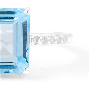 925 Sterling Silver 5.10 Ct Octagon Blue Topaz Cubic Zirconia Ring 7 US Ring Size