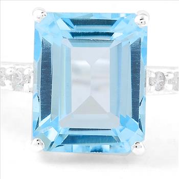 925 Sterling Silver 5.10 Ct Octagon Blue Topaz Cubic Zirconia Ring 7 US Ring Size