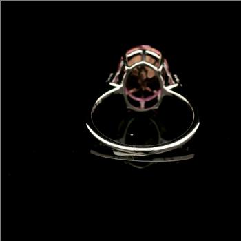 925 Sterling Silver 5.10 Ct Oval Pink Topaz White Zircon Ring 7 US Ring Size