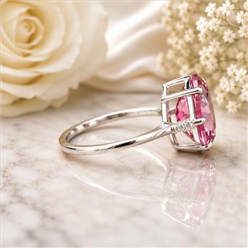 925 Sterling Silver 5.10 Ct Oval Pink Topaz White Zircon Ring 7 US Ring Size
