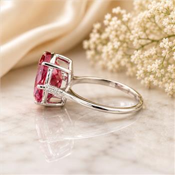 925 Sterling Silver 5.10 Ct Oval Pink Topaz White Zircon Ring 7 US Ring Size