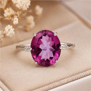 925 Sterling Silver 5.10 Ct Oval Pink Topaz White Zircon Ring 7 US Ring Size