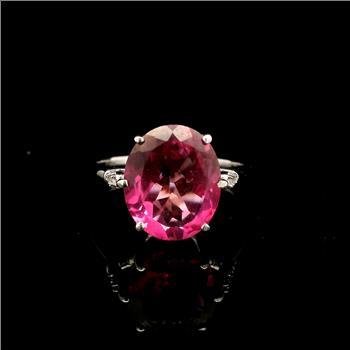 925 Sterling Silver 5.10 Ct Oval Pink Topaz White Zircon Ring