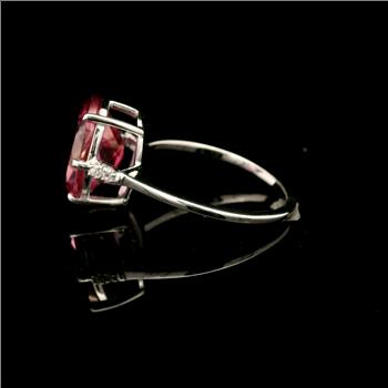 925 Sterling Silver 5.10 Ct Oval Pink Topaz White Zircon Ring