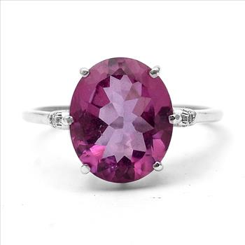 925 Sterling Silver 5.10 Ct Oval Pink Topaz White Zircon Ring