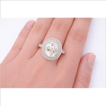 925 Sterling Silver 5.14 Ct Oval White Topaz Cubic Zirconia Ring 7 US Ring Size