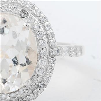 925 Sterling Silver 5.14 Ct Oval White Topaz Cubic Zirconia Ring 7 US Ring Size