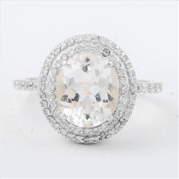 925 Sterling Silver 5.14 Ct Oval White Topaz Cubic Zirconia Ring 7 US Ring Size