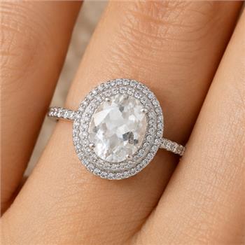 925 Sterling Silver 5.14 Ct Oval White Topaz Cubic Zirconia Ring 7 US Ring Size