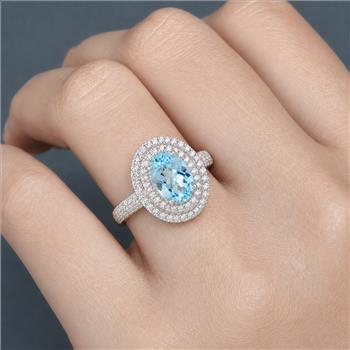 925 Sterling Silver 5.30 Ct Oval Blue Topaz Cubic Zirconia Ring 7 US Ring Size