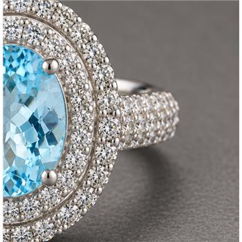 925 Sterling Silver 5.30 Ct Oval Blue Topaz Cubic Zirconia Ring 7 US Ring Size