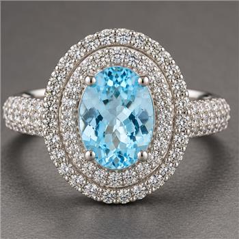 925 Sterling Silver 5.30 Ct Oval Blue Topaz Cubic Zirconia Ring 7 US Ring Size