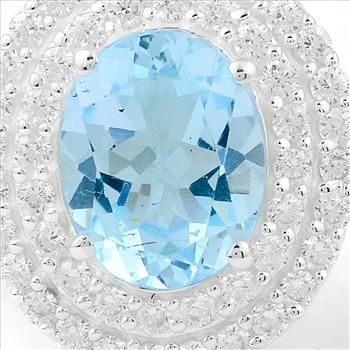 925 Sterling Silver 5.30 Ct Oval Blue Topaz Cubic Zirconia Ring 7 US Ring Size
