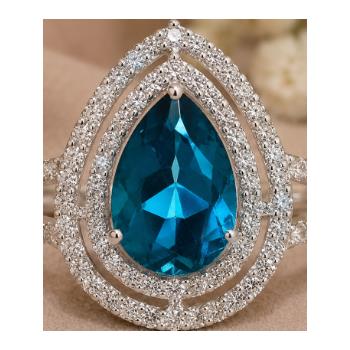 925 Sterling Silver 5.40 Ct Pear Paraiba Topaz Cubic Zirconia Ring 7 US Ring Size