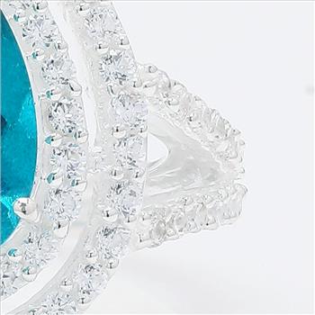 925 Sterling Silver 5.40 Ct Pear Paraiba Topaz Cubic Zirconia Ring 7 US Ring Size