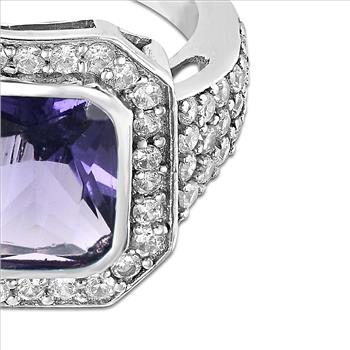 925 Sterling Silver 5.44 Ct Octagon Amethyst Cubic Zirconia Ring 7 US Ring Size