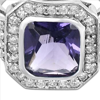925 Sterling Silver 5.44 Ct Octagon Amethyst Cubic Zirconia Ring 7 US Ring Size