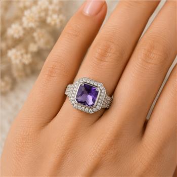 925 Sterling Silver 5.44 Ct Octagon Amethyst Cubic Zirconia Ring 7 US Ring Size