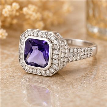 925 Sterling Silver 5.44 Ct Octagon Amethyst Cubic Zirconia Ring 7 US Ring Size