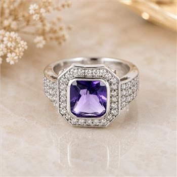 925 Sterling Silver 5.44 Ct Octagon Amethyst Cubic Zirconia Ring 7 US Ring Size