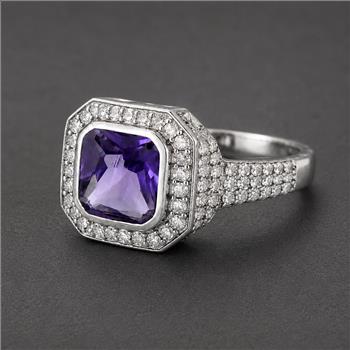 925 Sterling Silver 5.44 Ct Octagon Amethyst Cubic Zirconia Ring 7 US Ring Size