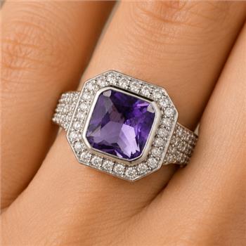 925 Sterling Silver 5.44 Ct Octagon Amethyst Cubic Zirconia Ring 7 US Ring Size